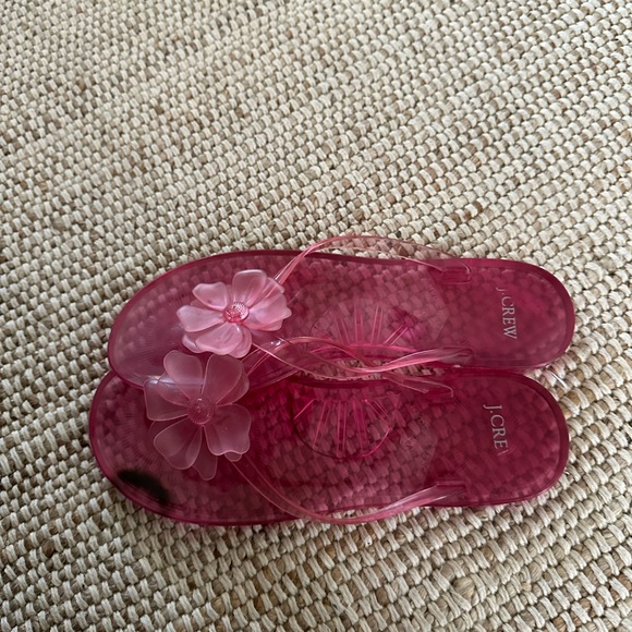 J. Crew Hot Pink Jelly Flip Flops with Flower Accent - Picture 6 of 6
